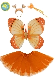 SET FARFALLA ARANCIO 4 PZ(CERCHIETTO, ALI, BACCHETTA E GONNA) BAMBINA